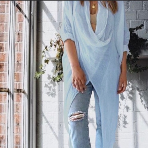 Linen blend,Cris cross, Irregular hem tunic/ top/cover up - Picture 3 of 11